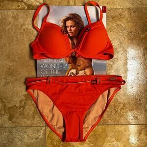 NEW SUNFLAIR Orange Gold Bikini Swim Bottom and Push Up Top German Swimw…